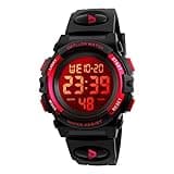 Dayllon Kids Digital Watch Boys Outdoor Sports 50M Waterproof Girls Watches Alarm Clock 12/24 H Stopwatch Calendar for Ages 3-15 Boy Girl Wristwatch Kids Gift,Red 1266 XS