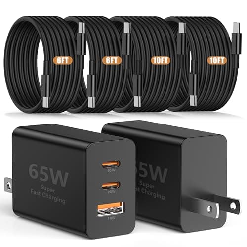 Susnwere 65W USB C Wall Charger for iPhone 17, 3 Port 100W PD Quick 3.0 Type C Charging with 6/6/10/10FT USB C Cable for iPhone 17/16/15/14/13/12/11/X/Pro Max (Black, 6FT)
