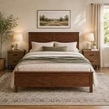IINE'a Queen Size Farmhouse Platform Bed Frame with Barn Door Headboard and Footboard, Solid Pine Wood, 10 Slats, Noise-Free Design, 8.1-Inch Under-Bed Clearance (Walnut, Queen (U.S. Standard))