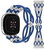 TOYOUTHS Beaded Bracelet Band Compatible with Fitbit Versa 4/Versa 3/Sense 2/Sense Bands Women, Boho Soft Elastic Stretchy Nylon Braided Strap Fancy Charms Designer Breathable Sport Wristband, M