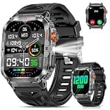 PODOEIL Military Smart Watch for Men, 2.01" HD Screen, 30-Day Battery, 5ATM Waterproof, LED Flashlight, Heart Rate & Sleep Monitor, 110+ Sports Modes, 2 Watch Bands, Android iOS