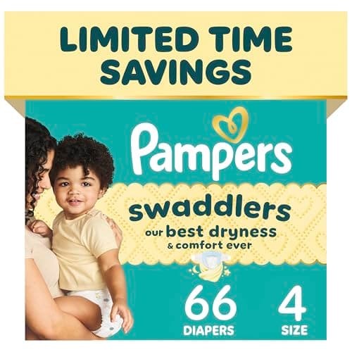 Pampers Swaddlers Diapers, Size 4 (15-34 lbs), 66 Count, Absorbent, Keeps Baby Dry and Comfortable, Skin Safe Disposable Baby Diaper (Packaging May Vary)
