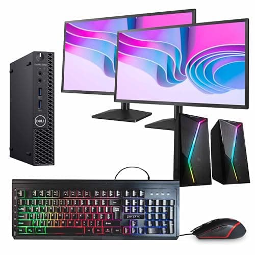 Dell OptiPlex 3060 Mini PC | Intel Core i5 8th Gen Hexa Core | 32GB RAM | 1TB SSD | Windows 11 Pro | Dual 24" LCD Monitors | WiFi + Bluetooth | RGB Speaker | (Renewed)