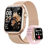 RUXINGX Smart Watch for Women, 1.85" HD Smartwatch with Heart Rate/Sleep Monitor ect, Activity Fitness Trackers with 100+ Sports Mode、Bluetooth Call (Answer/Make) and 1000mAh Battery,2 Bands Gold