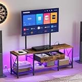 CHOEZON TV Stand with Mount, Power Outlet and LED Light, Entertainment Center, Adjustable TV Stand, for 32-70 inch TVs, 2-Tier Storage, for Living Room, Bedroom, Rustic Brown and Black TDS12UDBF