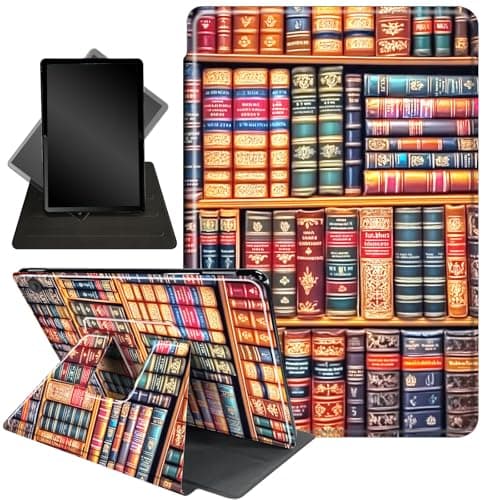 Case for Kindle Fire HD 8 & Fire HD 8 Plus Tablet (12th Generation 2024/2022 & 10th Generation 2020 Release),360 Degree Rotating Stand Smart Protective Cover Case,Retro Bookshelf