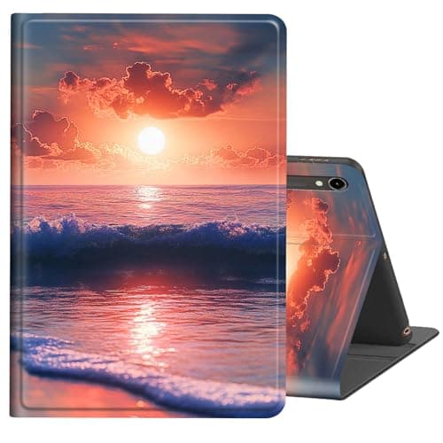BREIDMKFM Case for Samsung Galaxy Tab S10 Lite / S10 FE / S9 FE 5G / S9 Tablet Case 10.9''/ 11'',Auto Wake/Sleep Multi-Angle Viewing Leather Slim Protective Stand Cover,Beach Seaside Dusk