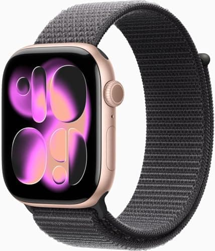 Apple Watch Series 11 [GPS, 46mm] Rose Gold Aluminum Case with Dark Gray Sport Loop Band, One Size (Renewed Premium)