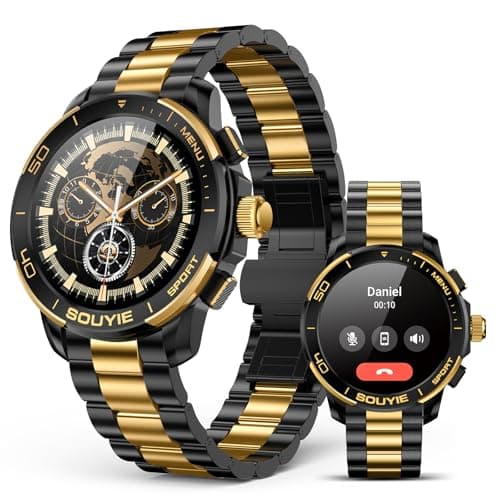 SOUYIE SW-7 Lux Smart Watch for Men, High-Gloss Ceramic Bezel & Two-Tone Steel, 1.43" AMOLED Display, AI GPT Voice Assistant, Bluetooth Calls, Health Monitor, 100+ Sports Modes, Compatible iOS Android