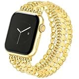 JR.DM Gold Beaded Bracelet Band for Women Compatible with Apple Watch 44/45/49/46/42mm (S1/2/3) Dressy Cute Stretchy Strap Elegant Jewelry Wristband for iWatch Series 11/10/9/8/7/6/5/4/3/2/1/SE/Ultra