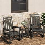 Garvee HDPE Rocking Chair Outdoor Set of 2 with Side Table - Poly High Back Porch Rocker Chairs for Adults - All Weather Resistant Furniture for Patio Front Porch - Black