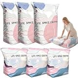 No Pump Vacuum Storage Bags - Airtight Space Saver for Clothes, Bedding, Comforters & Blankets - Large Capacity Compression Bags for Travel & Home Organization