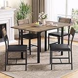 IRONCK 5-Piece Dining Table Set for 4, Extendable Kitchen Table Chairs Set of 4, Dining Room Table with 4 Upholstered Chairs, Folding for Small Space, Apartment, Walnut