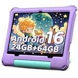 aiprotablet 10 inch Kids Tablet, Android 16 Tablet for Kid, Octa-Core CPU, 24GB RAM, 64GB ROM 1TF Card Expandable for Toddler Children,Tablets with Case, Parental Control, 6000mAh,WiFi, BT5.0 (Purple)