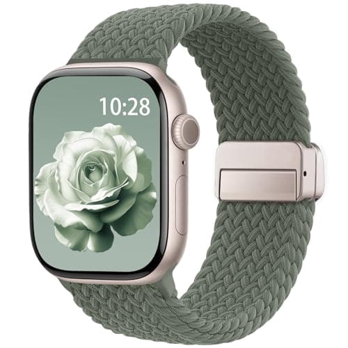 Braided Stretchy Band Compatible with Apple Watch Bands 38mm 40mm 41mm 42mm 44mm 45mm 46mm 49mm Women Men, Soft Nylon Solo Loop Magnetic Sport Strap for iWatch Series 11 10 9 8 7 6 5 4 3 2 1 SE Ultra