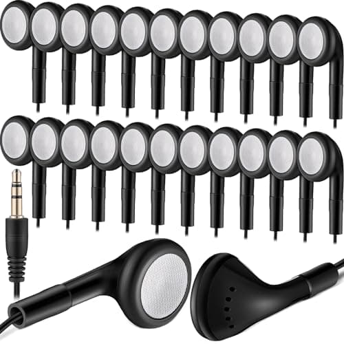 Kanayu 100 Pack Earbuds Bulk Earphones for Classroom, Student Wired Earbuds Headphones Without Mic, Earphones Bulk for Adults School Library Laptop, Individually Bagged (Black)