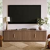 win2win 67" TV Stand for 80 Inch TV, Mid Century Modern Fluted Entertainment Center with Faux Marble Top, Curved Corners, Minimalist Media Console with Storage for Living Room Bedroom, Walnut