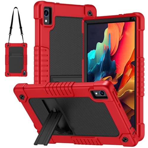 Kebiory for Jeazans OC101/Jeazans C107 10.1 inch Tab Case Heavy Duty Protective with Shoulder Strap Kickstand Kids Friendly for Freeski/HiGrace/ZOFYWNAS 10.1" Tablet (RedBlack)