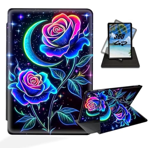 ETLKJVBL for Fire Max 11 Tablet Case(13th Generation,2023 Release), 360 Degree Rotating, Auto Sleep/Wake, Neon Blue Roses Exquisite Leather Case for Amazon Fire Max 11 Tablet
