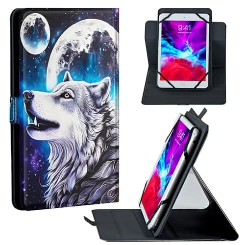 HEAKIERG Universal Case for 2024 10 Inch Android 14 Tablets with Octa-Core, Lightweight Flip Stand and Adjustable Protective Cover Case for 9" - 10.5" Touchscreen Tablet, Wolf Moon