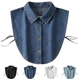 wiilioe Denim False Collar – the Ultimate Layering Essential for Women, Denim False Collar for Women, Fake Collar Shirts (Dark Blue)