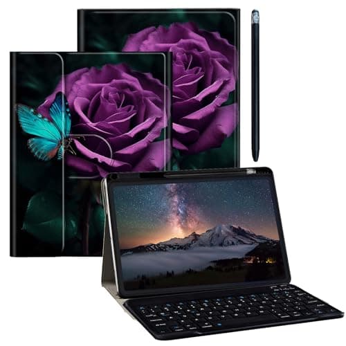 BPQOJB for Galaxy Tab A9 Plus Case with Detachable Wireless Keyboard & 360 Degree Rotating Stand Protect Cover Tablet Case for Samsung Galaxy Tab A9 Plus 11 inch 2023 - Green Butterfly and Rose