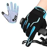 WESTWOOD FOX Cycling Bike Gloves for Men Full Finger BMX Biking Mountain for Grips - Bicycle Touchscreen MTB Gloves Padded Anti-Slip Riding Women Wheelchairs Road Cycling (Blue, L)