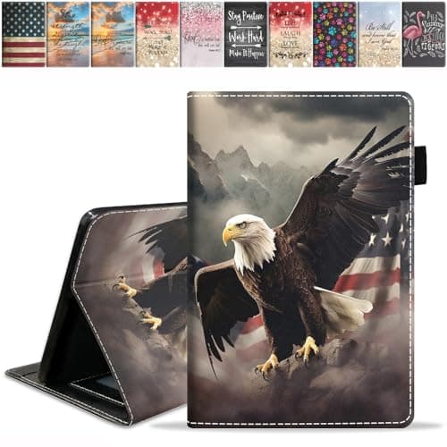 FQTBCEARI Designed Case for All-New Amazon Kindle Fire 7 Tablet (7", 12th Generation, 2022 Release), Slim PU Leather Cover with Card Slot & Auto Wake/Sleep, American Flag Bald Eagle
