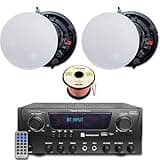 Technical Pro Home Theater Sound System Kit - 1000 Watts Bluetooth Amplifier w/ 2 QTY of 8" Frameless Ceiling Speakers 300 W Each, 50 ft Speaker Wire & Remote Perfect for Home, Office, Restaurant, Bar
