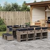 NKOPPFG 13 Piece Garden Dining Set with Cushions Grey Poly Rattan, Foldable Patio Dining Set with Tempered Glass Table and Stools