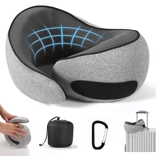 SZXYX Travel Pillows - 100% Pure Memory Foam Neck Pillow for Airplanes, Comfortable Breathable Cover, 360° Support Stowable Pillows for Sleeping, Car, Airport Travel Essentials, Dove Grey
