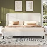 AMERLIFE Queen Bed Frame, Easy Assembly Modern White Bed Frame with Wooden Slats Support, Upholstered Platform Bed with Corduroy Headboard, No Box Spring Needed, 8" Under-Bed Storage Clearance