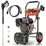 MUTAOMAY 3500PSI Gas Pressure Washer, 2.3GPM Gas Powered High Pressure Washer with 212CC Engine, 4 Adjustable Nozzles, 25 ft High Pressure Hose for Cleaning Walls, Terraces, Vehicles, Garden (Orange)
