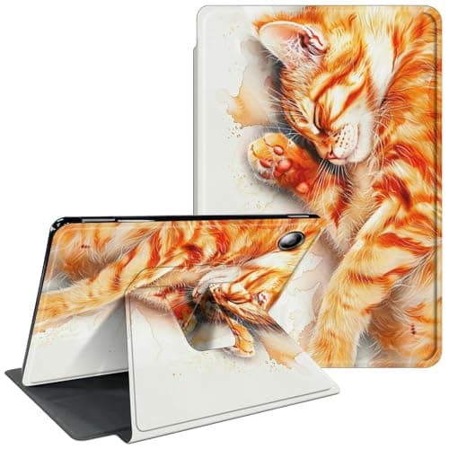 for Fire 7 Tablet Case 5th/7th/9th Generation 2015/2017/2019 Release 360 Degree Rotating Stand Protective Smart Cover with Auto Wake Sleep Tablet Case - Orange Cat