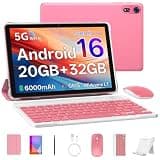 2026 Tablet 10 inch Android 16 Tablet with Keyboard, 20GB RAM 1TB Expandable Storage, 1280x800 HD Screen, Dual Camera, 6000mAh Battery, WiFi 6, BT 5.4, 2 in 1 Tablets with Keyboard Mouse Stylus (Pink)