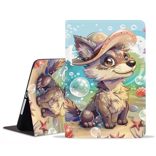 POIUYTREW Case for iPad 5th/6th Generation (9.7-inch, 2017/2018), iPad Air/iPad Air 2 Case, PU Leather Folio Smart Cover with Stand & Auto Wake Sleep, Cute Cartoon Wolf