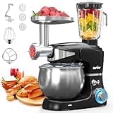 SUNVIVIPRO 6-IN-1 Electric Stand Mixer with 6.5QT Bowl, Multifuctional Kitchen Mixer with Dough Hook, Whisk & Beater, 3-in-1 Food Processor & Meat Grinder Attachment, For Baking, Bread, Pasta, Cookies