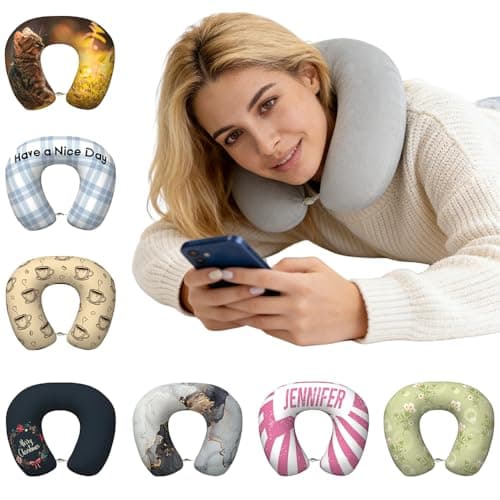 MOOCOM Custom U-Shaped Pillow,Add Your Design Personalized Neck Pillow with Picture Text,Customized Memory Foam U Shaped Travel Pillow Neck Support for Napping,Plane,Car,Home,Office Yellow