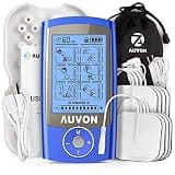 AUVON Rechargeable TENS Unit Muscle Stimulator, 24 Modes 4th Gen TENS Machine with 8pcs 2"x2" Premium Electrode Pads for Pain Relief Blue