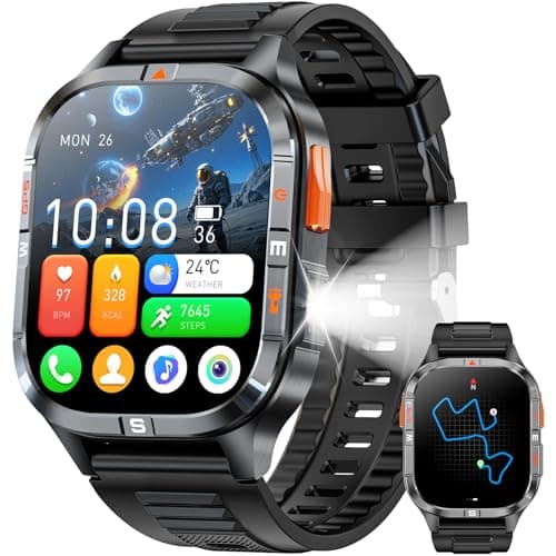 Military Smart Watch for Men with GPS/Compass/Altitude/Flashlight，2.01" HD Screen smart watch with Voice Assistant/Bluetooth Calling，Smartwatch for Android&iOS, Activity Tracker Multiple Sport Modes