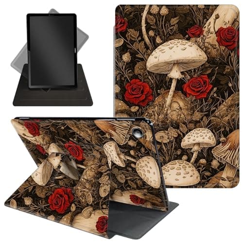 Case for All-New Amazon Kindle Fire HD 10 Tablet & Fire HD 10 Plus(11th Generation, 2021 Release) 10.1" 360 Degree Rotating Stand Protective Cover Wake Up/Sleep Feature,Vintage Mushrcoms Red Roses