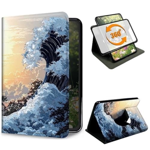360° Rotating Case for Amazon Kindle Fire HD 10 and 10 Plus Tablet (13th/11th Gen, 2023/2021 Release), Adjustable Kickstand Shockproof Leather Cover with Auto Sleep Wake, Sea Wave