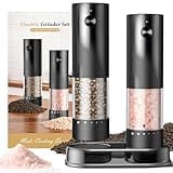Electric Salt and Pepper Grinder Set - Rechargeable Automatic Salt and Pepper Shakers, Kitchen Appliances with External Adjustable Coarseness, Larger Hopper for Cooking, Home Gifts(2 Pack,Black/Black)