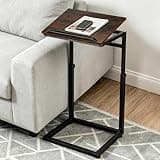 facka Sofa End Table with Adjustable Height&Tilt, C-Shaped Couch Table for Laptop & Eating, TV Tray Table with 0-60° Tilting Top & Anti-Slip Stopper, Portable Snack Desk Brown