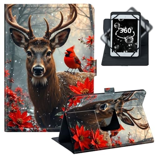 BREIDMKFM Tablet Case for iPad Pro 11/Samsung Tab S9 11-10.5-11.5 Inch PU Leather Folio with 360 Rotating Stand,Fit for Fire Max 11/iPad 10th Gen,﻿Cardinals Deer Flower