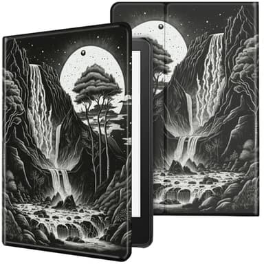 Case for All-New Kindle Paperwhite 12th Generation 7 inch 2024 & Kindle Colorsoft Signature Edition 2024 Lightweight Protective PU Leather Smart Stand Cover with Auto Wake Sleep - Mountain Tree Moon
