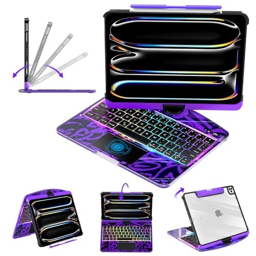 lambasa Clear Keyboard Case for iPad 3-Brightness, 7-Color Backlight, Trackpad Wireless Bluetooth Keyboard with 360 Rotating Stand, Pencil Holder (Purple, iPad Pro 11 Inch (M4/M5))