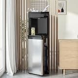 MOMOKOVA 3 in 1 Water Cooler Dispenser with Ice Maker, Bottom-Loading Water Cooler Hot and Cold for Home & Office, 33lbs/24H Bullet Ice, Top Loading 3-5 Gallon, Child Safety Lock, Ice Ready in 7 Mins