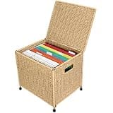 URFORESTIC Seagrass File Filing Cabinet File Box Organizer | Collapsible Letter Size Hanging File Box Organizers with Lid | Decorative Seagrass Filing & Storage Office Box | Letter Size (Natural)