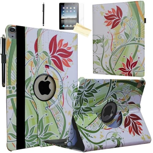 JKYTEC Case for iPad Air 11 inch M4 M3 M2, for iPad Air 5/ Air 4 10.9" Smart Cover Rotating Stand Auto Wake up Sleep for A3459 A3460 A3266 A3267 A2902 A2903 A2588 A2589 A2316 (Green Flower)